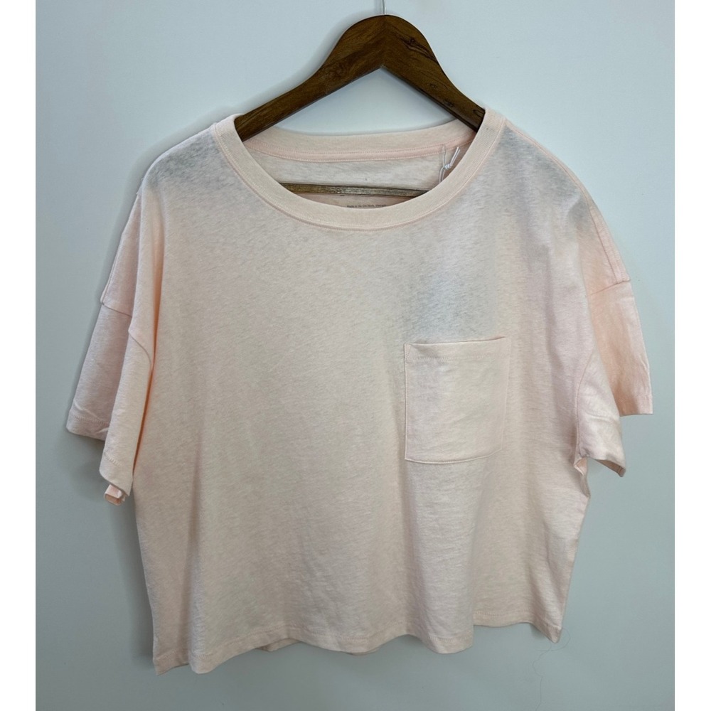 New Everlane Box Cut Crop Top Pocket Tee Pink Elevated Basic Large Minimalist - Picture 10 of 11
